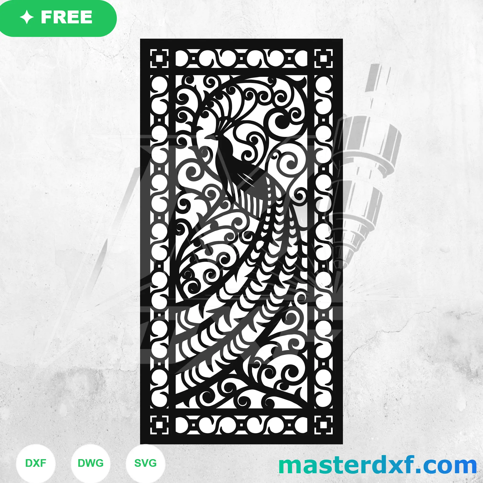 Majestic Imperial Peacock Filigree Border Accent Panel DXF File